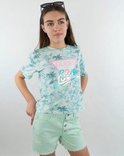 T-shirt con palme e scritta a specchio GUESS