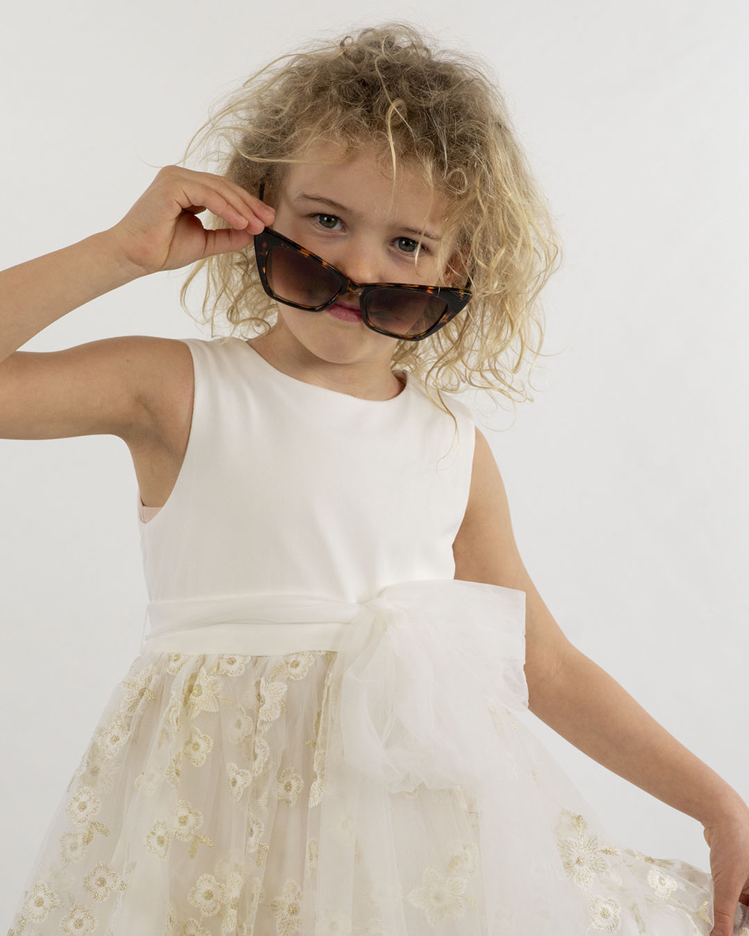 Abito con gonna in tulle a fiori dorati  I DO