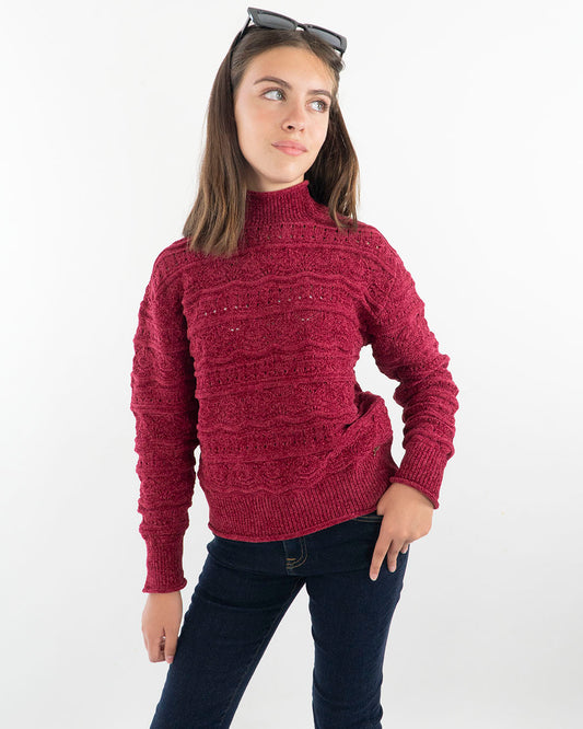 Maglione traforato a collo alto in ciniglia GUESS