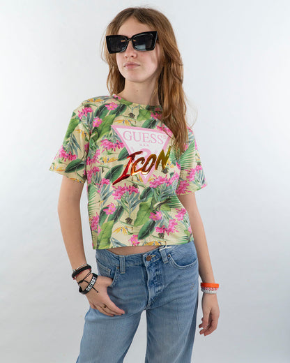 T-shirt a fiori con logo