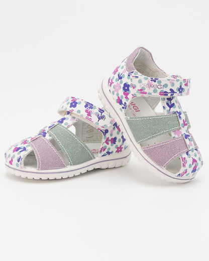 Sandalo con fiorellini e glitter