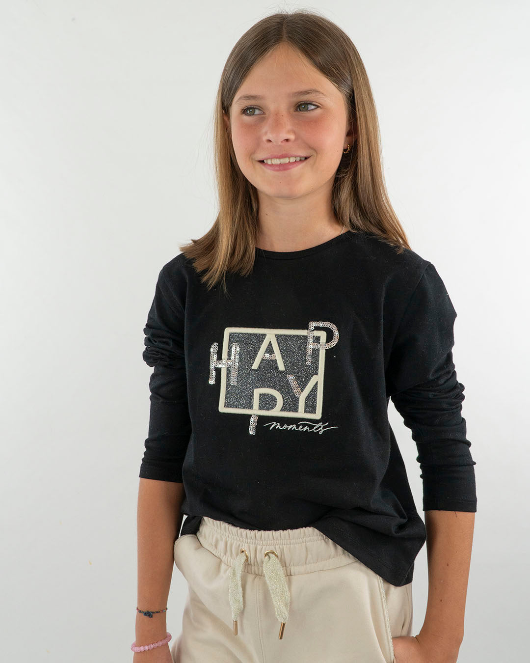 T-shirt manica lunga con Happy paiettato MAYORAL