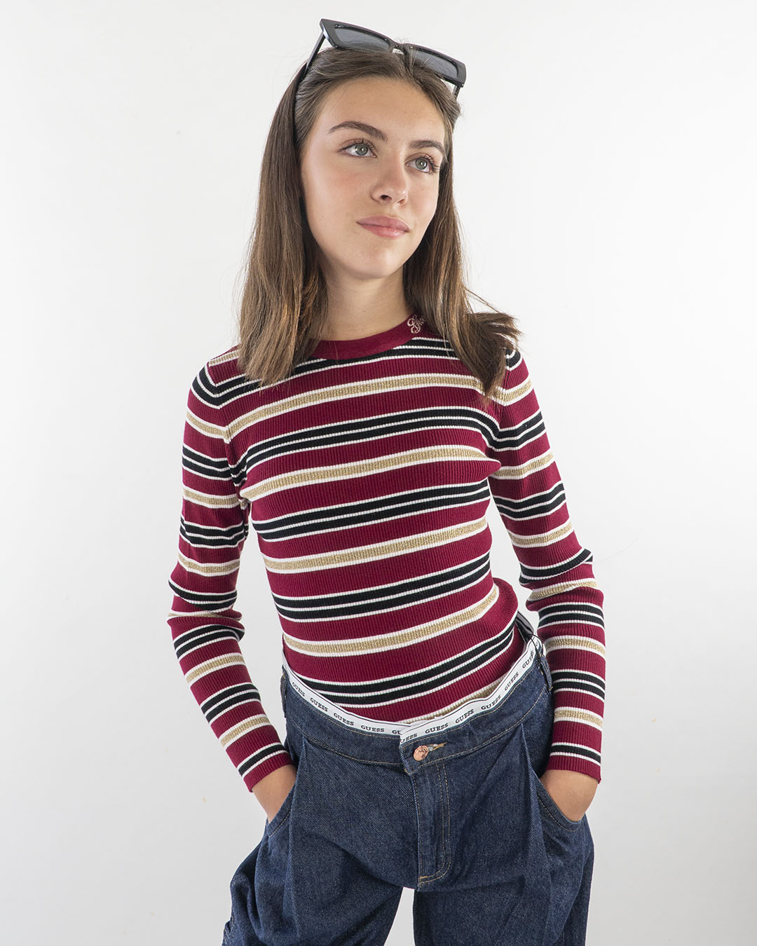 Maglioncino rigato a costine con lurex GUESS