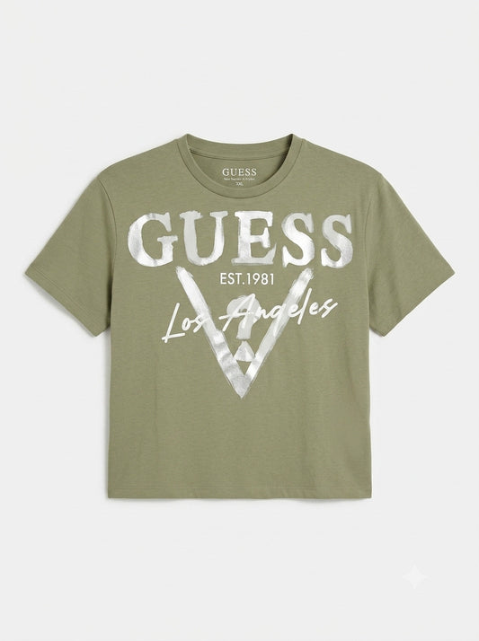 T-shirt con scritte argento J6GI27 K8HMA-G8CRGUESS