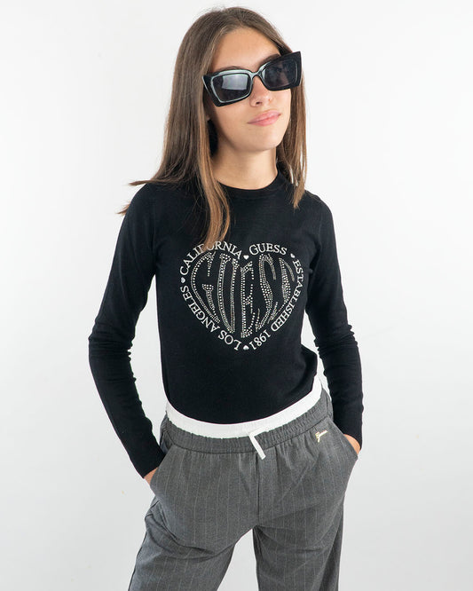 Maglioncino in viscosa con logo glitterato GUESS