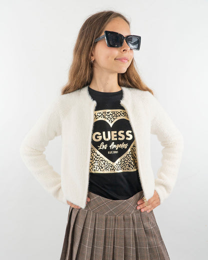 Cardigan peloso corto con zip GUESS