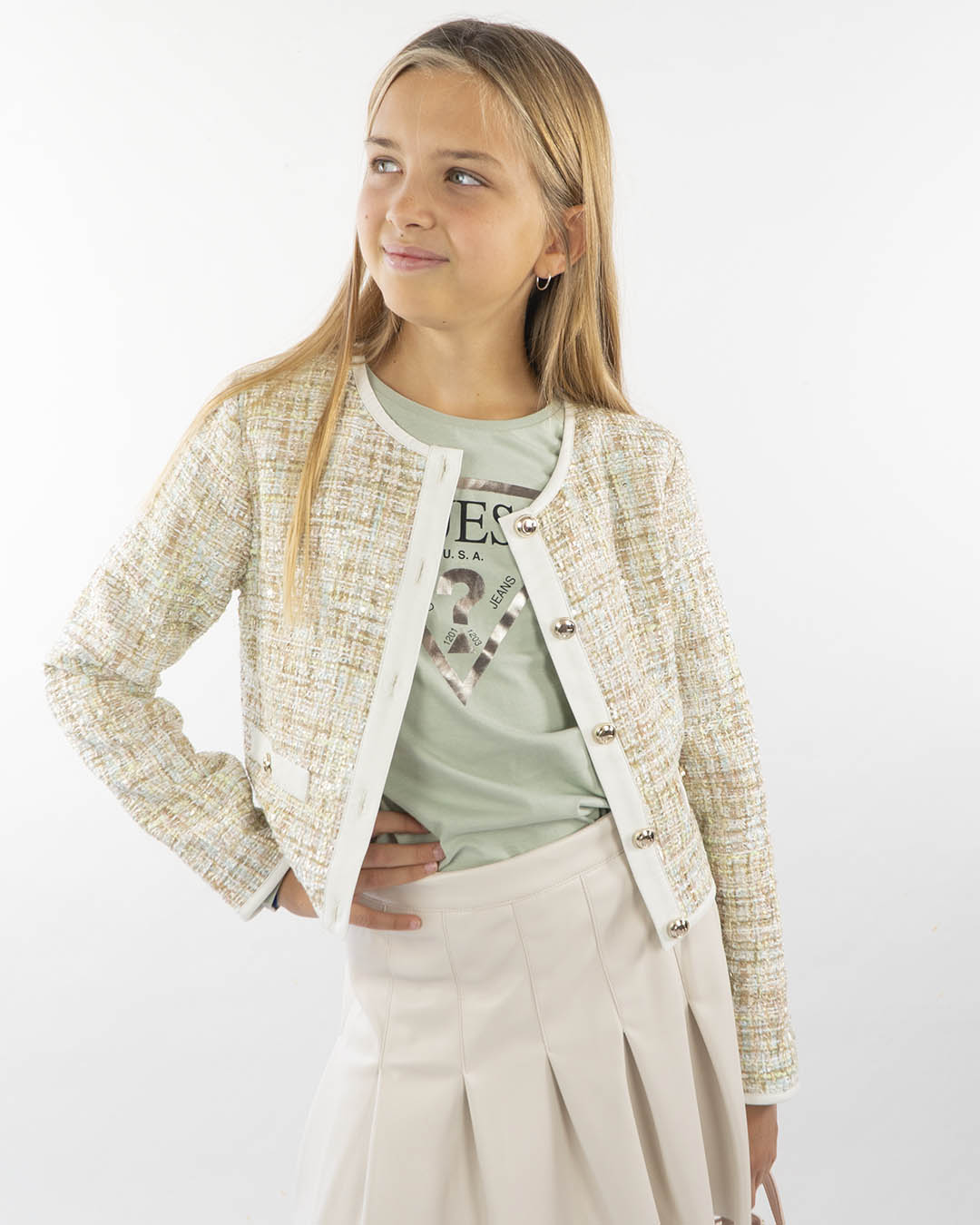 Giacca girocollo con profili in ecopelle