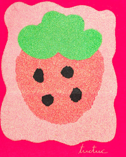 Abito con stampa fragola glitterata