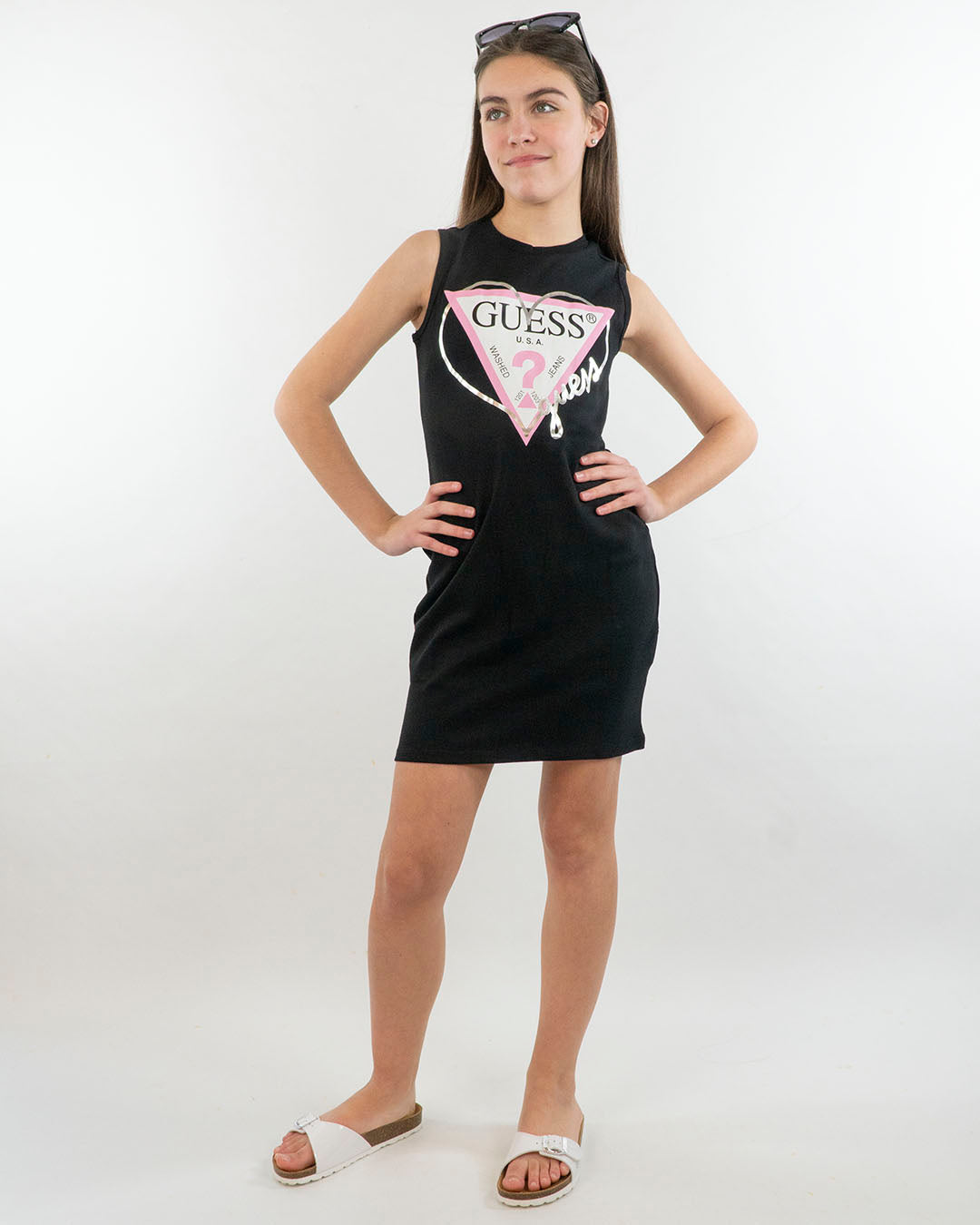 Abito smanicato elasticizzato con logo GUESS