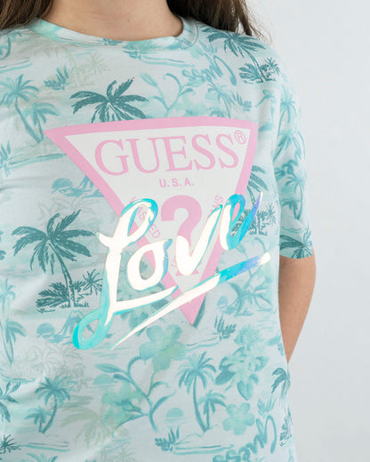 T-shirt con palme e scritta a specchio GUESS