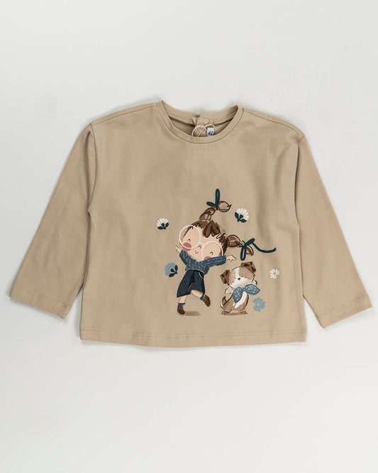T-shirt manica lunga con bambina e cane MAYORAL