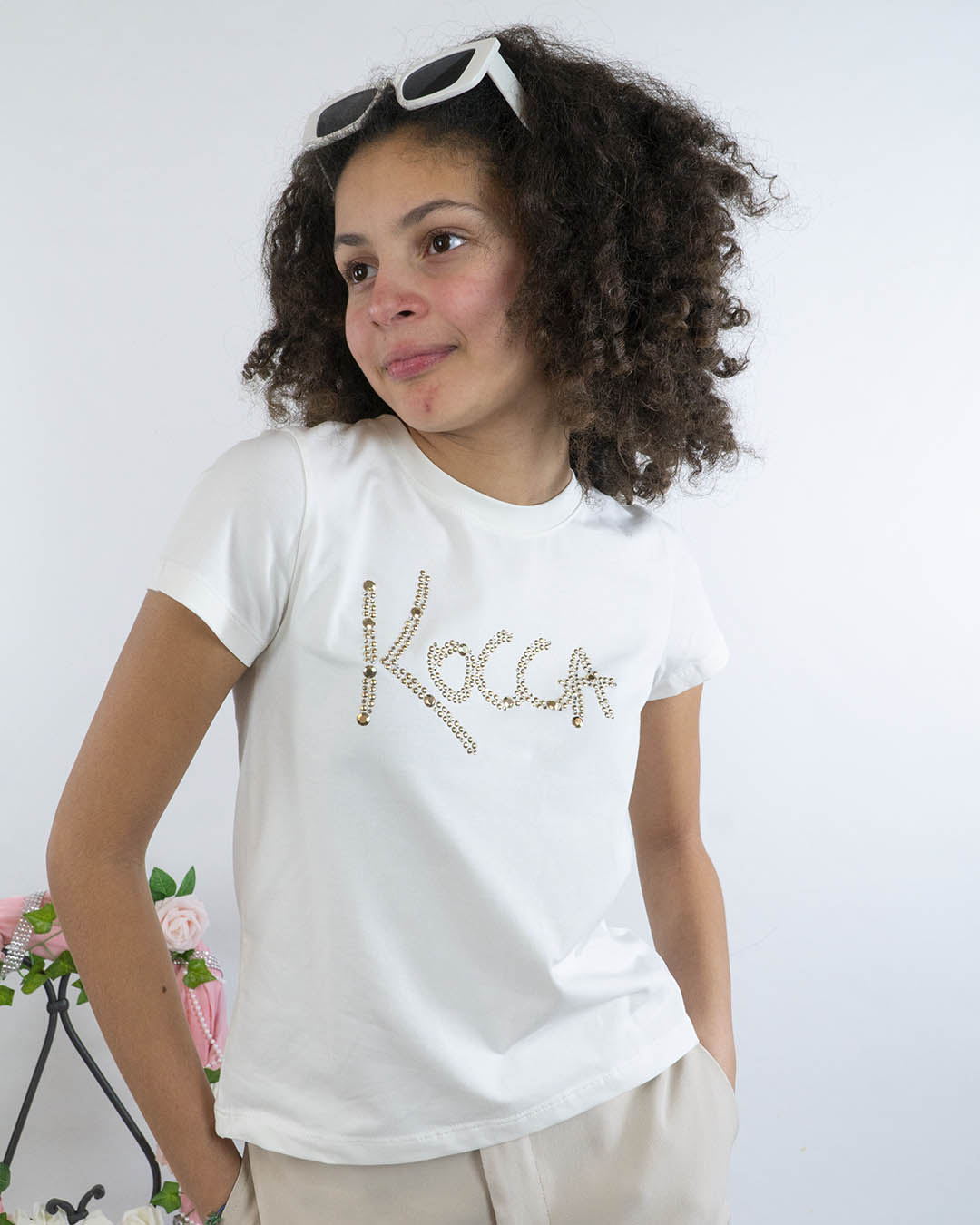 T-shirt elasticizzata con logo borchiato KOCCA