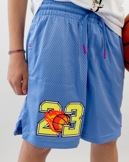 Pantaloncini tipo basket con logo infuocato JORDAN