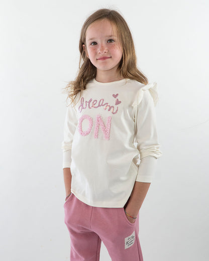 T-shirt con stampa a petali e pailettes I DO