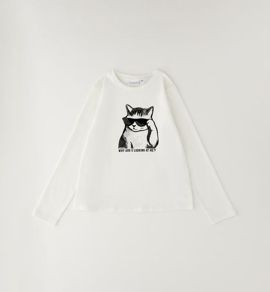 T-shirt con gatto e strass art.0.H433-112SARABANDA