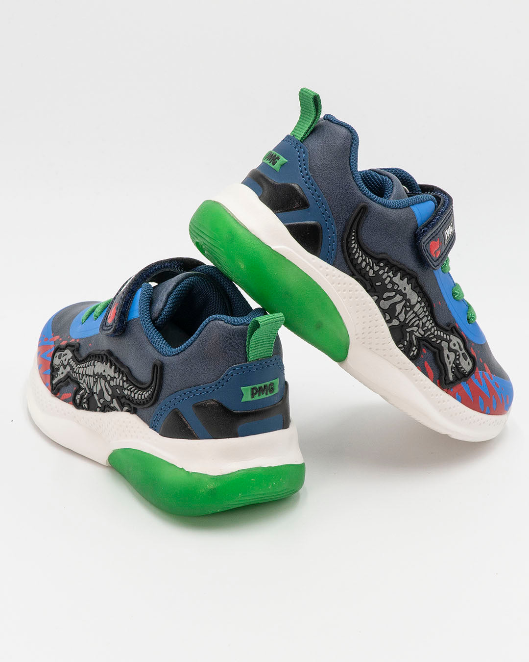 Scarpa con luci e strappi,stampa dinosauro