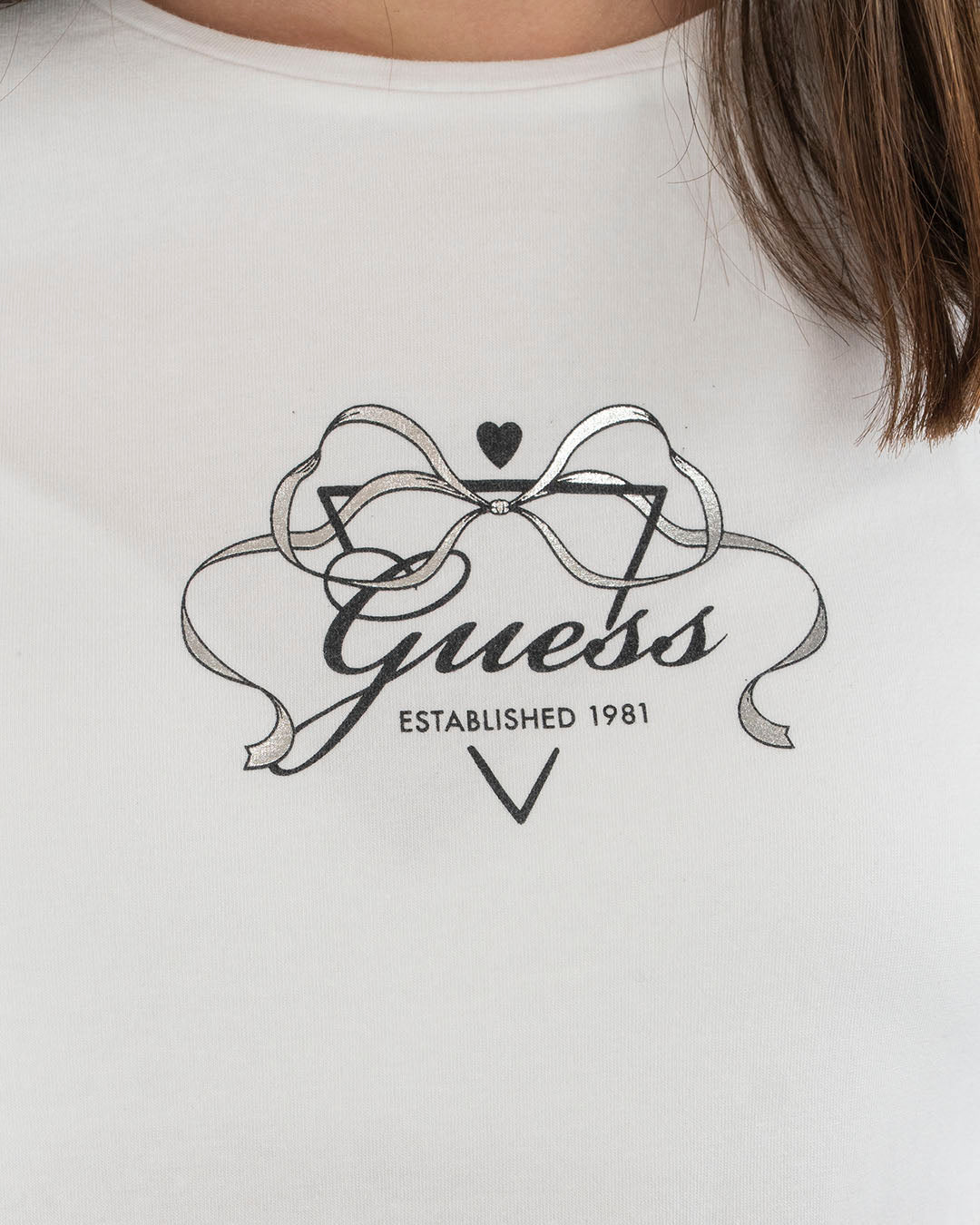 T-shirt manica lunga con logo infiocchettato GUESS