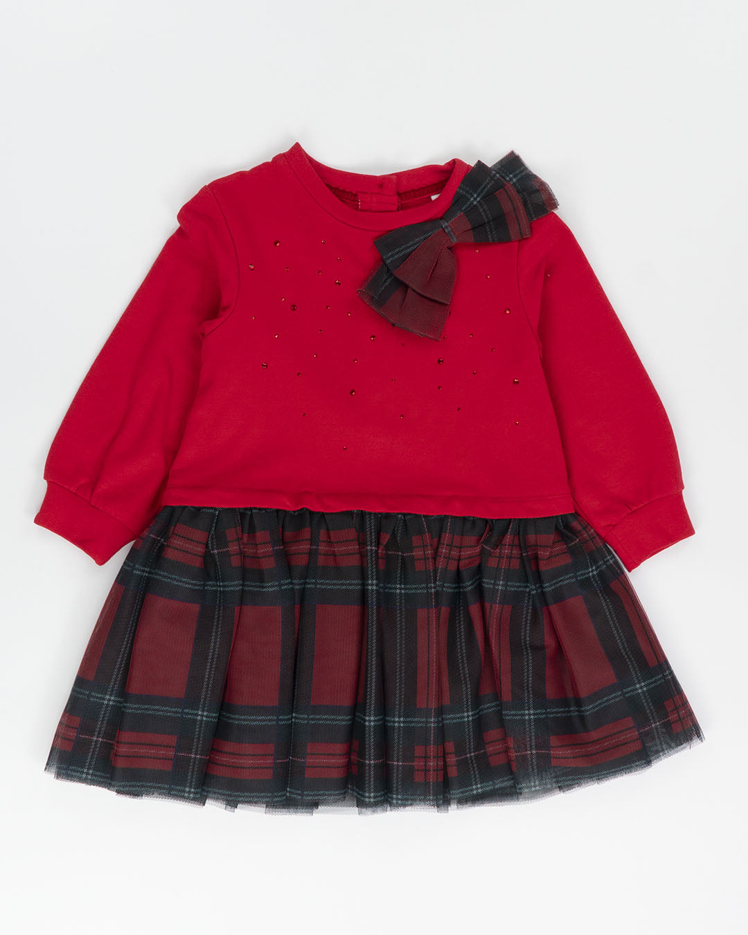 Abito in felpa e tulle con strass e fiocco I DO