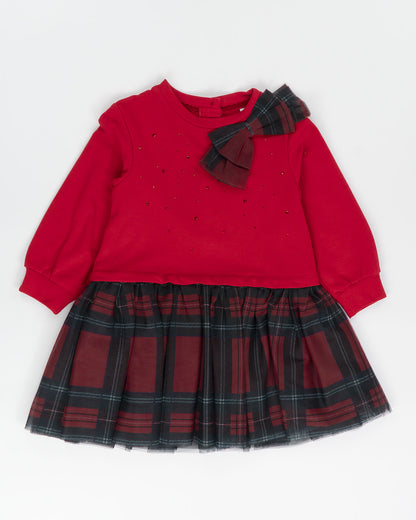 Abito in felpa e tulle con strass e fiocco I DO