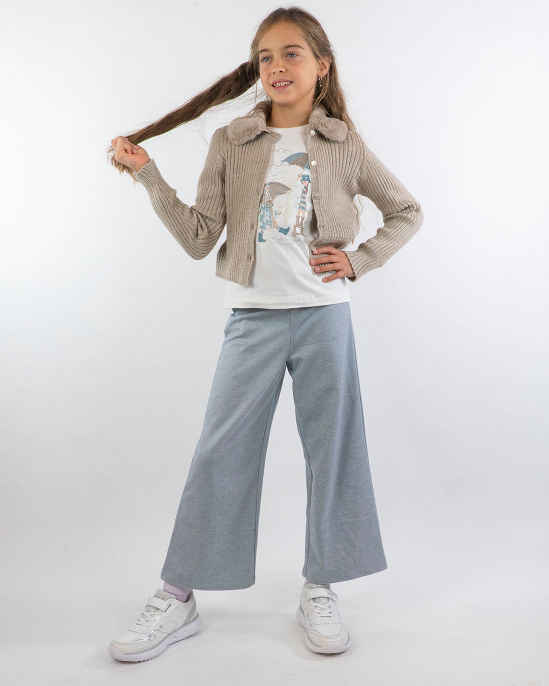 Cardigan a costine con pelliccetta