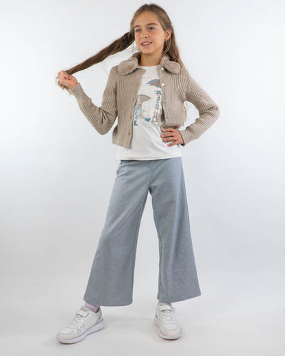 Cardigan a costine con pelliccetta