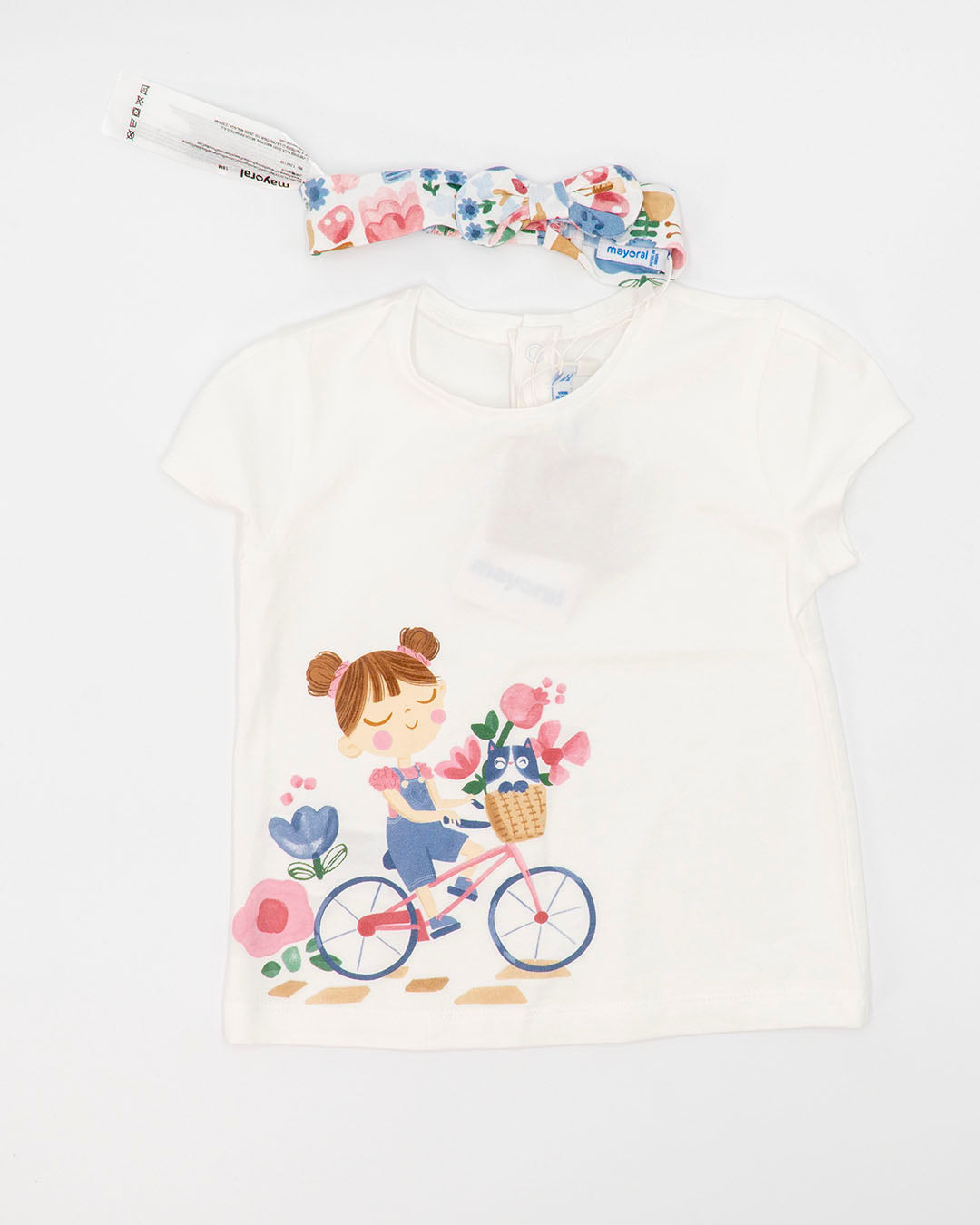 Maglietta con fascia e bimba in bicicletta Mayoral