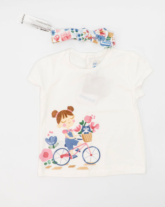 Maglietta con fascia e bimba in bicicletta Mayoral