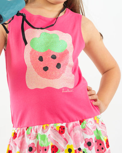 Abito con stampa fragola glitterata