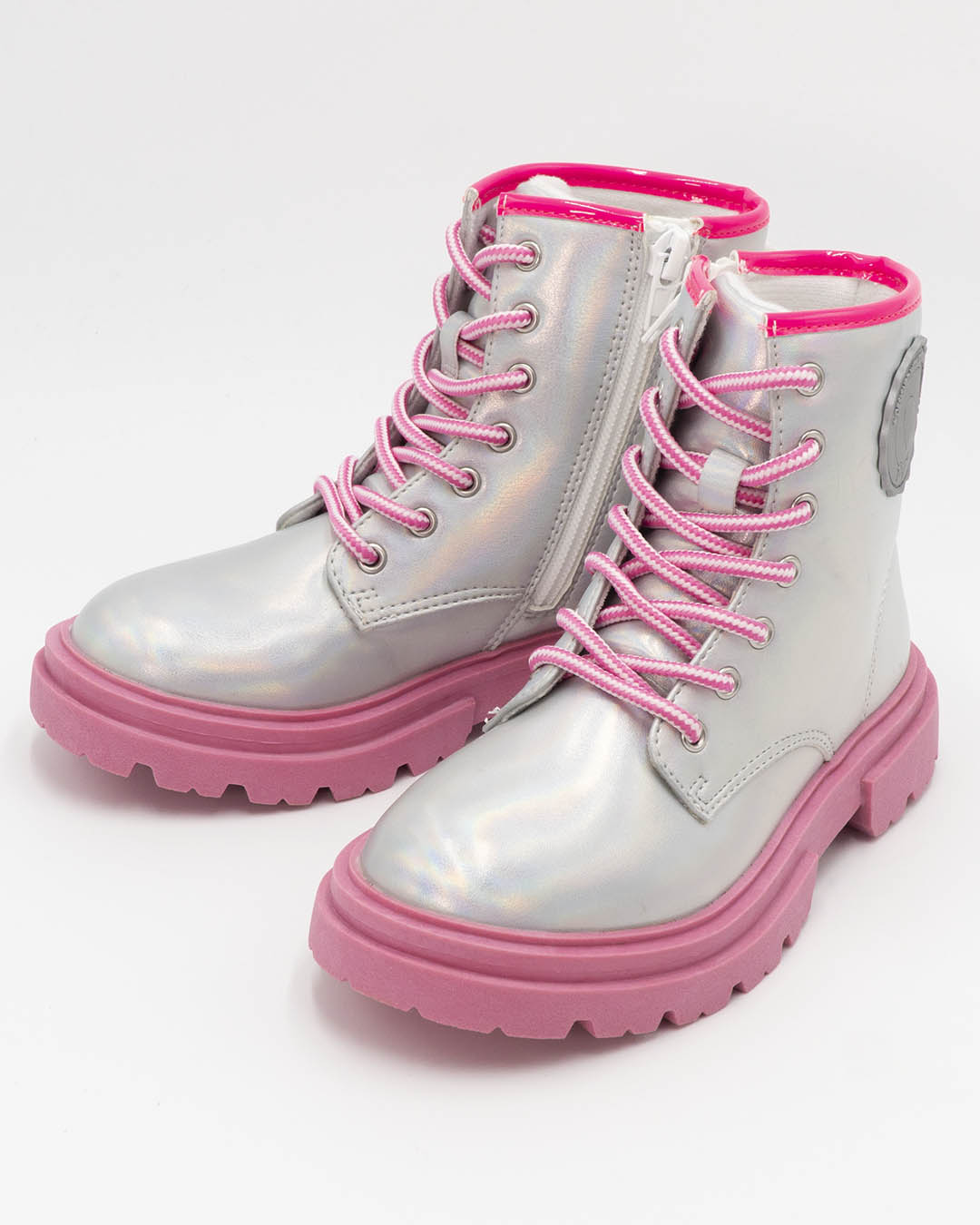 Anfibio argentato con lacci e zip, para rosa
