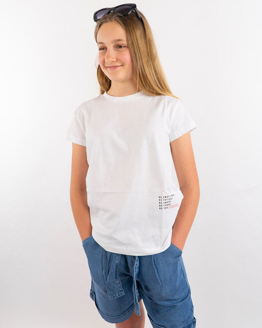 T-shirt con scritta sulla schiena I DO