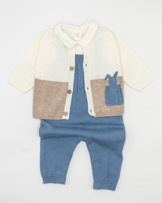 Completo 3 pz. in maglia con salopette MAYORAL