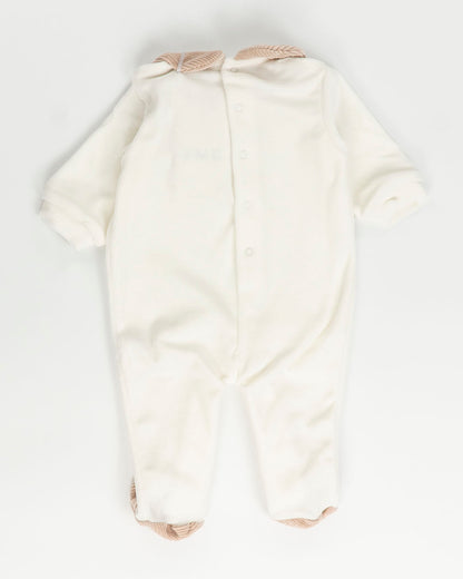 Tutina in ciniglia con collo in velluto rigato EMC