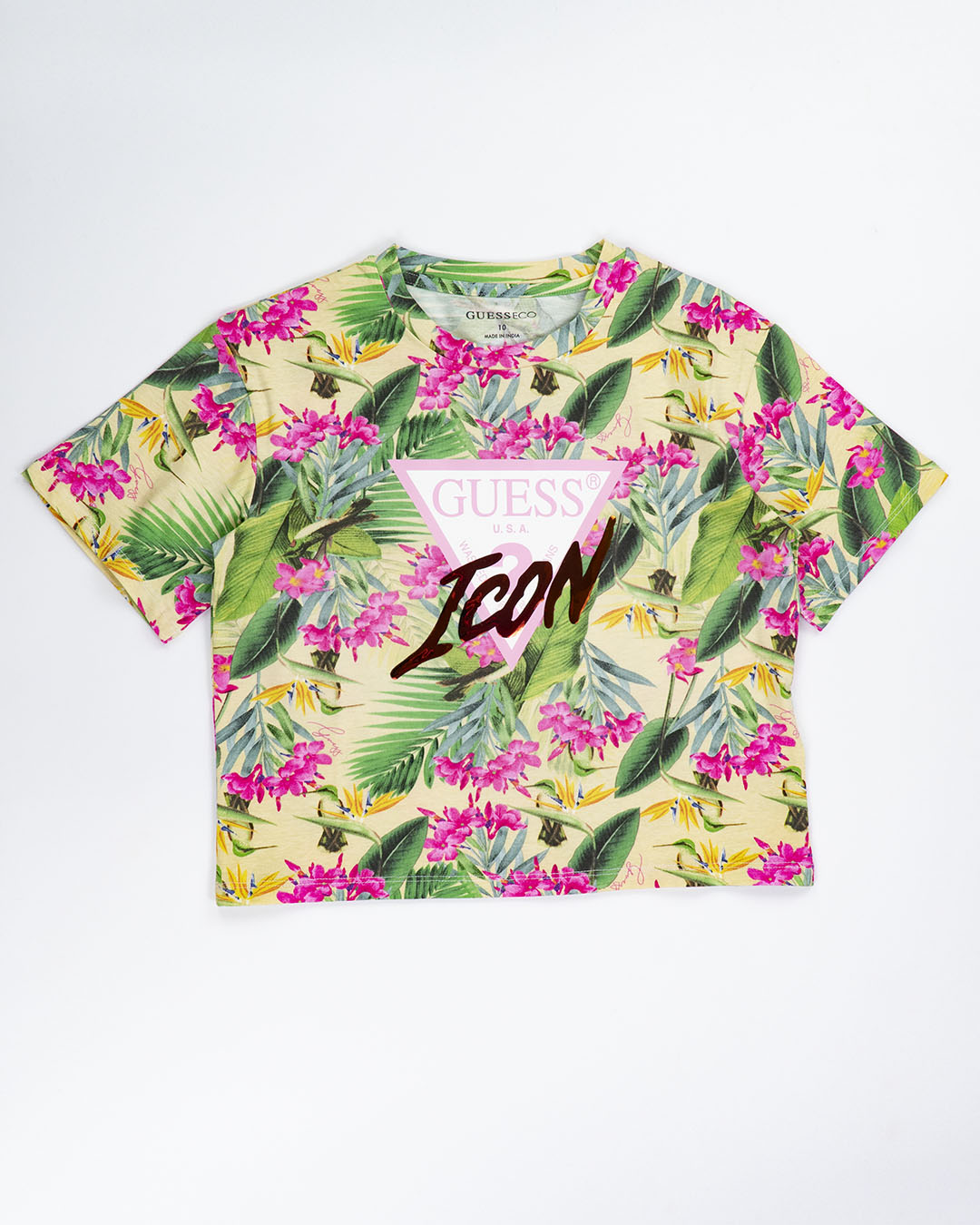 T-shirt a fiori con logo