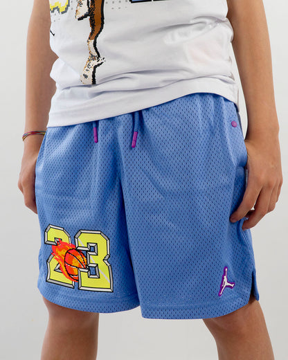 Pantaloncini tipo basket con logo infuocato JORDAN