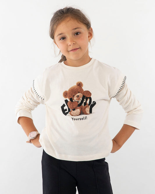 T-shirt con orsetto e manica operata MAYORAL