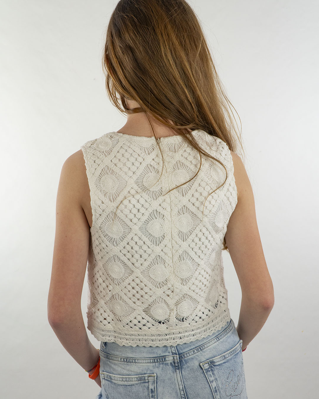 Top in cotone  effetto pizzo