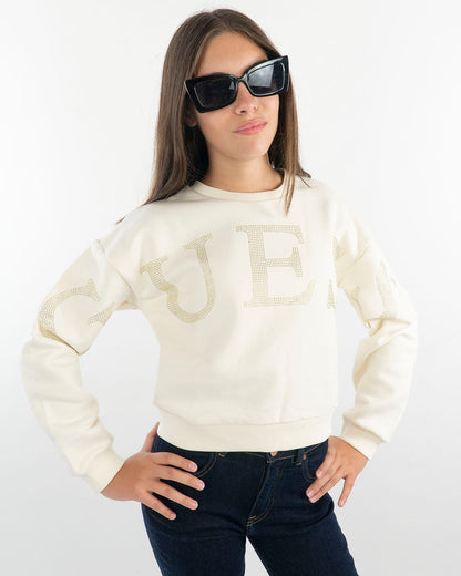 Felpa in cotone felpato con logo oro GUESS