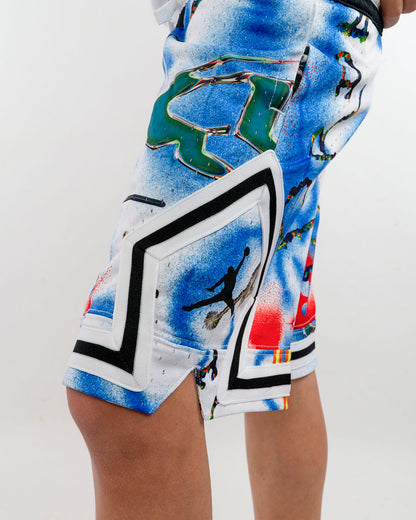 Pantaloncino tipo basket a fantasia bluette JORDAN