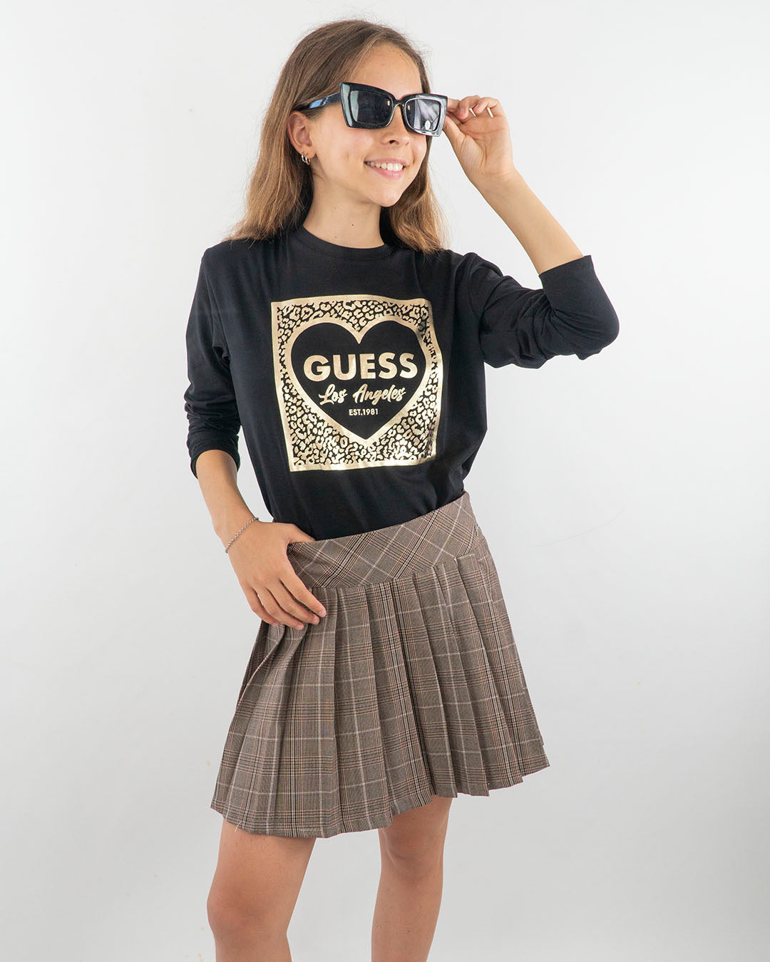 T-shirt manica lunga con stampa dorata GUESS