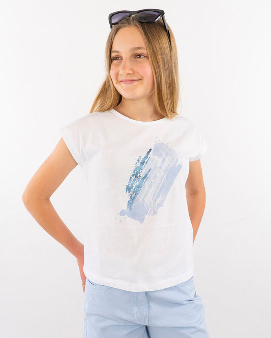 T-shirt con stampa azzurra sfumata I DO