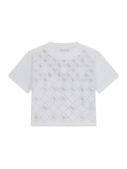 T-shirt con multilogo in strass GUESS