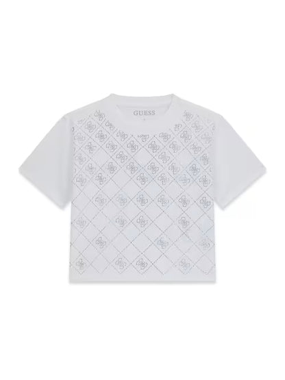 T-shirt con multilogo in strass GUESS