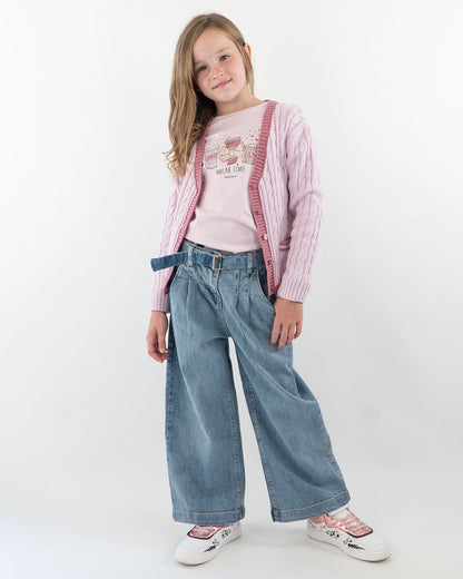 Jeans sfrangiato a zampa con cinturina I DO