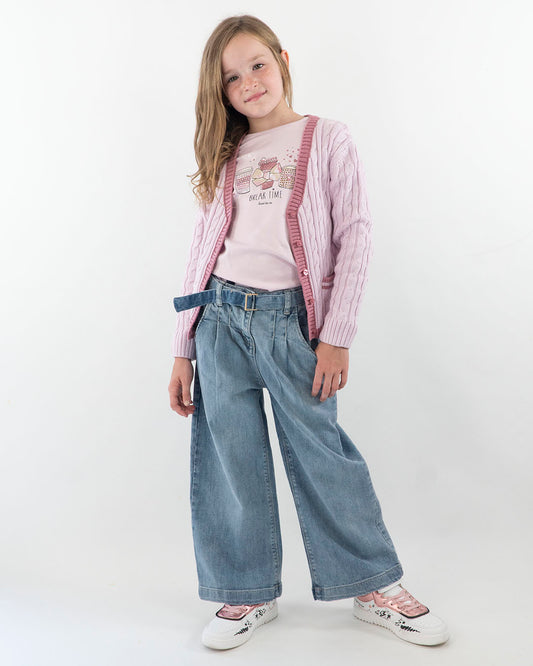 Jeans sfrangiato a zampa con cinturina I DO