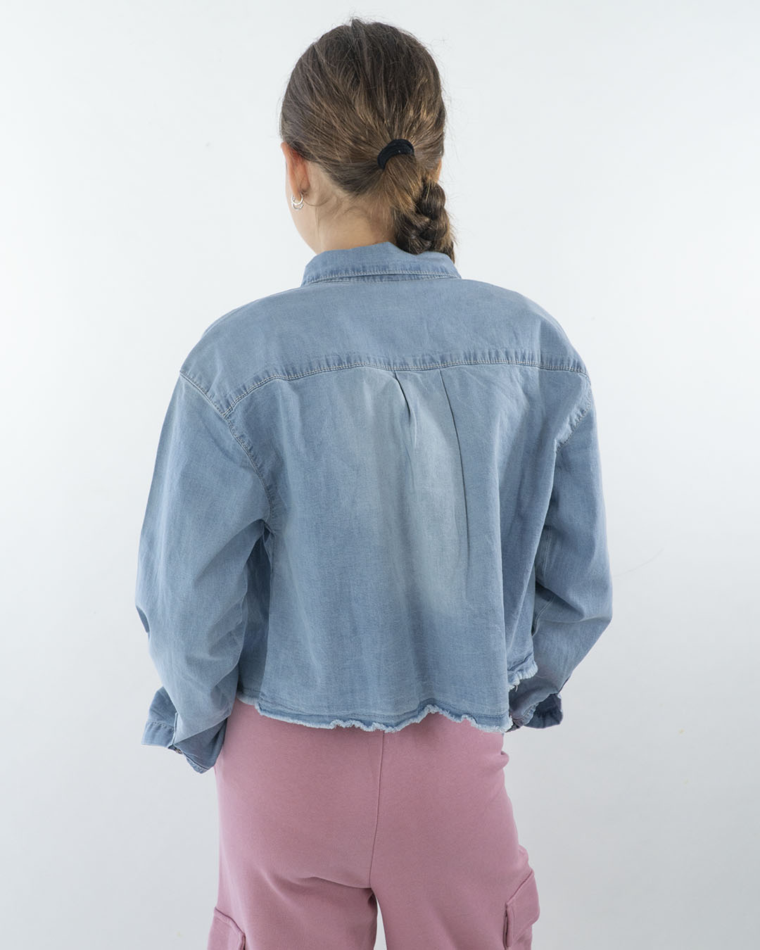 Camicia in jeans sfrangiato corta e larga I DO