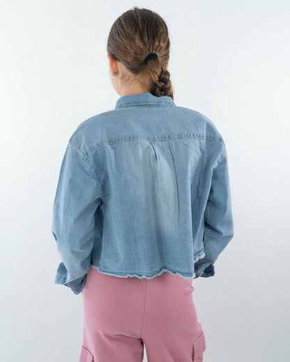 Camicia in jeans sfrangiato corta e larga I DO