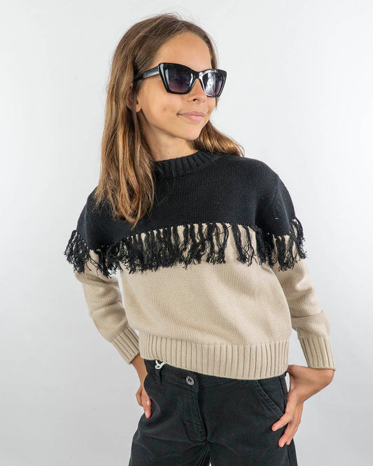 Maglione bicolor con frangette I DO