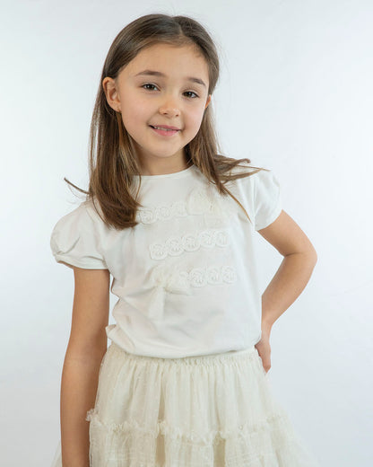 T-shirt con applicazioni e fiocco in pizzo MAYORAL