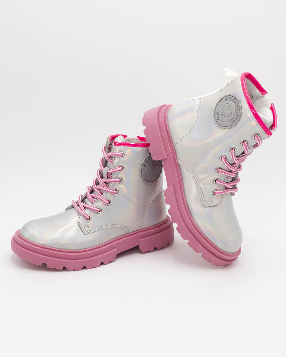 Anfibio argentato con lacci e zip, para rosa