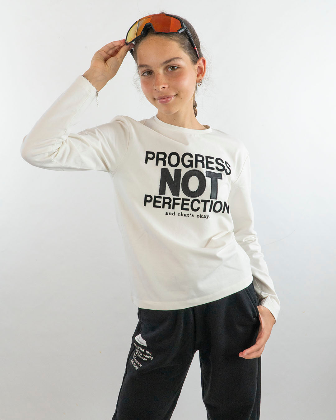 T-shirt manica lunga con scritta in ecopelle I DO